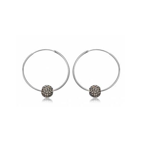 12 € B.O Créoles 38 mm Argent 925/000 avec Boule en Cristals